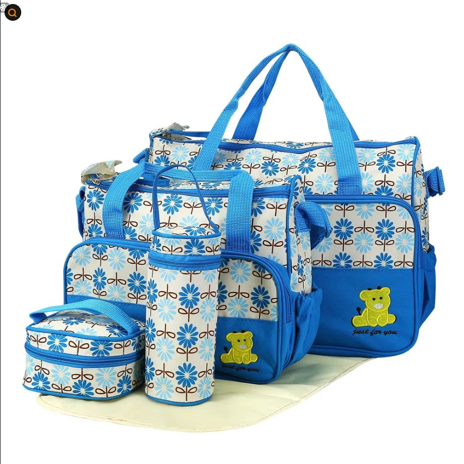 Large capacity baby nappy bag with insulated bottle pockets and changing mat