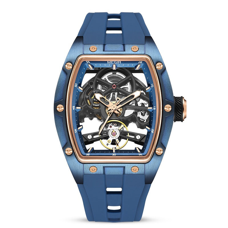 Luxury skeleton mechanical watch for men with visible automatic movement