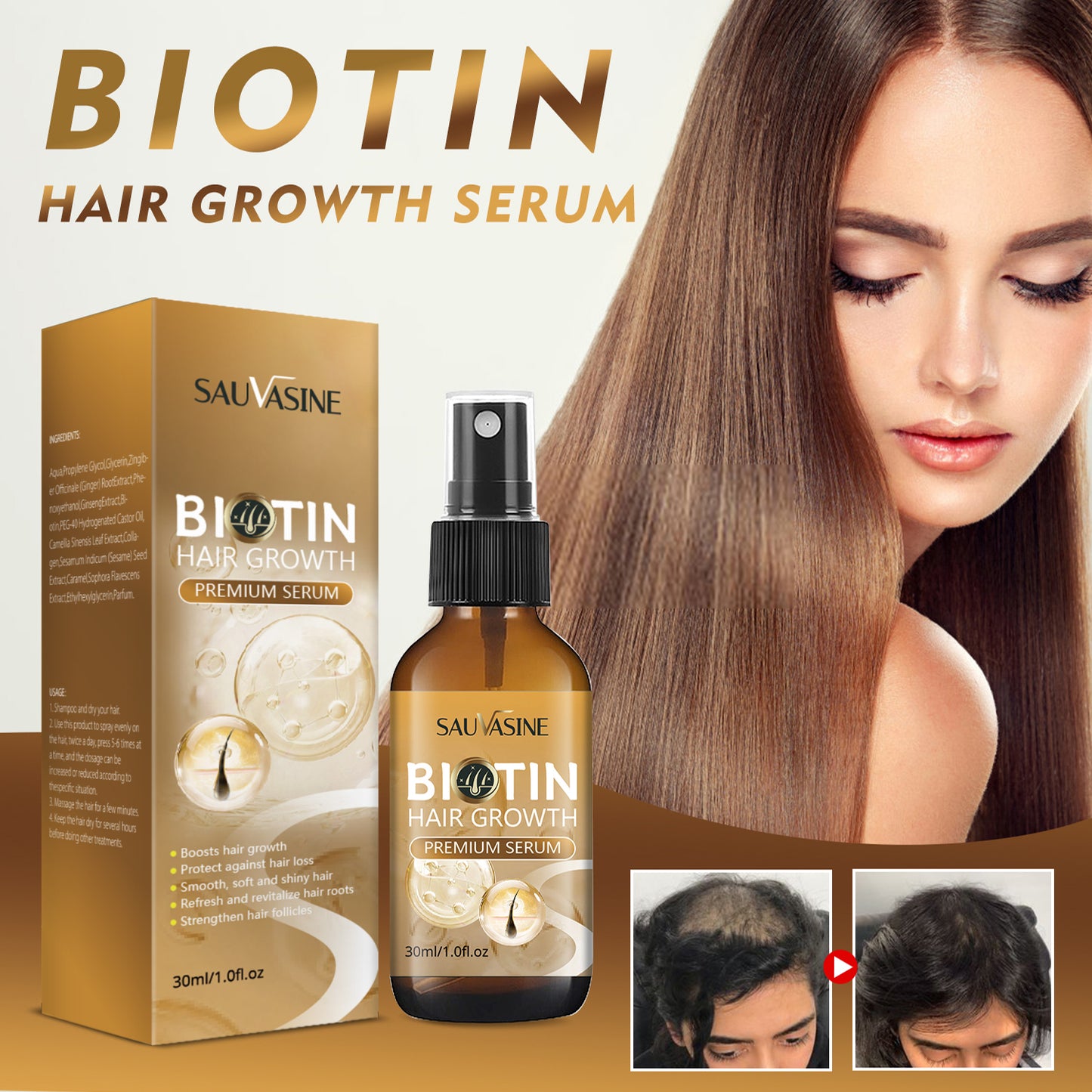 Biotin Hair Growth Spray - Fast-Absorbing Scalp Treatment for Thicker Hair