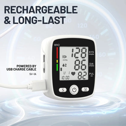 Wrist Blood Pressure Monitor Adjustable Automatic Wrist Cuff Voice Broadcast With 2 Users 180 Memory, Rechargeable Blood Pressure Monitors For Home Use With USB Charging Cable Carrying Case