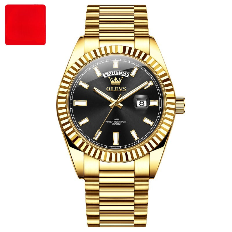 Luxury men's business watch with luminous dial and stainless steel case
