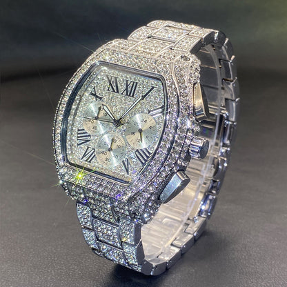 Hip Hop Diamond Chronograph Watch - Luxury Style Multi-Function Timepiece