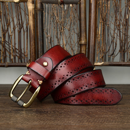 Premium Hollowed-Out Cowhide Leather Belt - Genuine First-Layer Leather