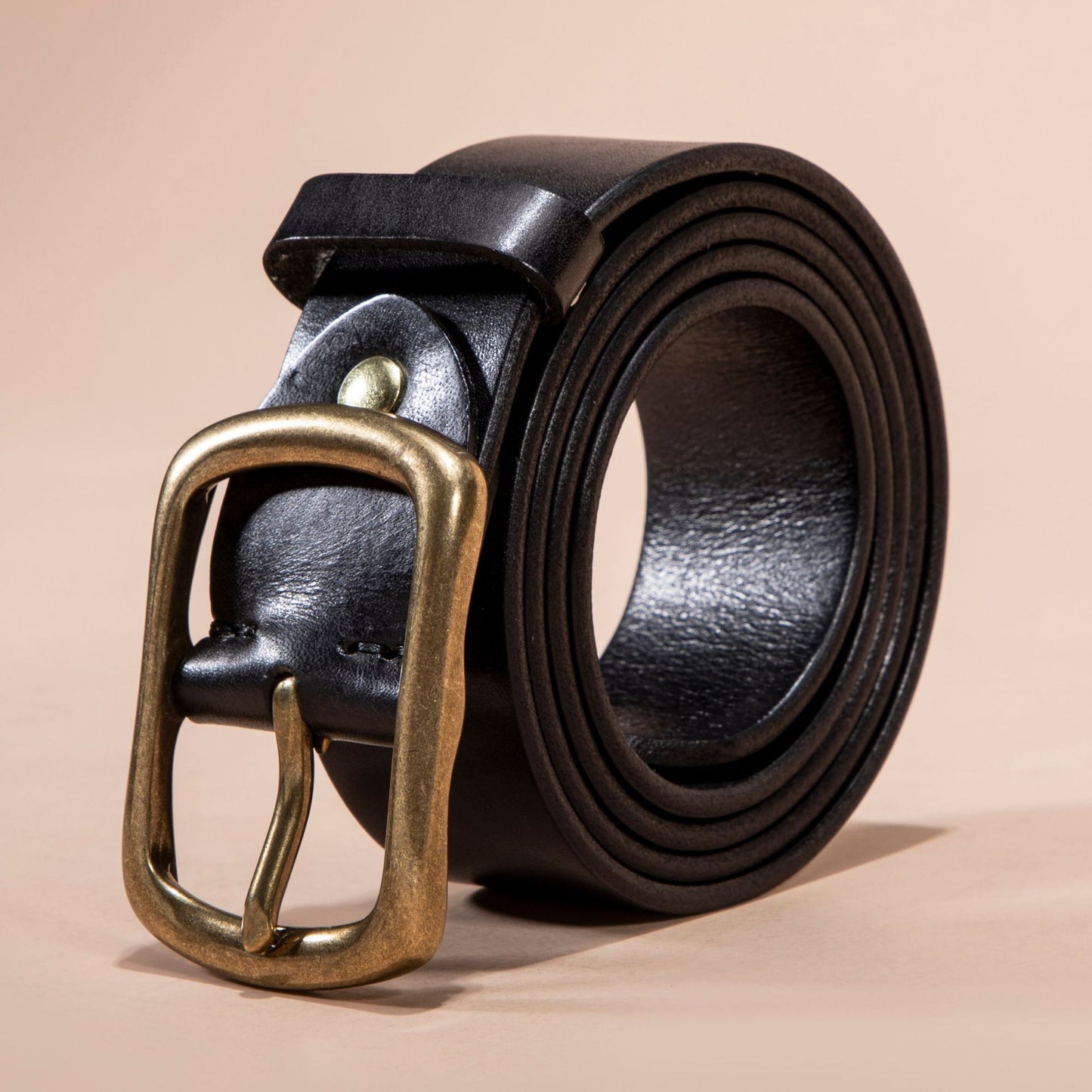 Men's Genuine Leather Belt - Top Grain Cowhide with Retro Brass Buckle