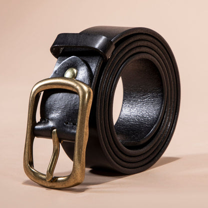 Men's Genuine Leather Belt - Top Grain Cowhide with Retro Brass Buckle