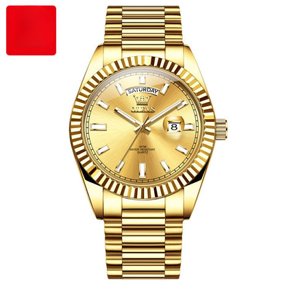Luxury men's business watch with luminous dial and stainless steel case
