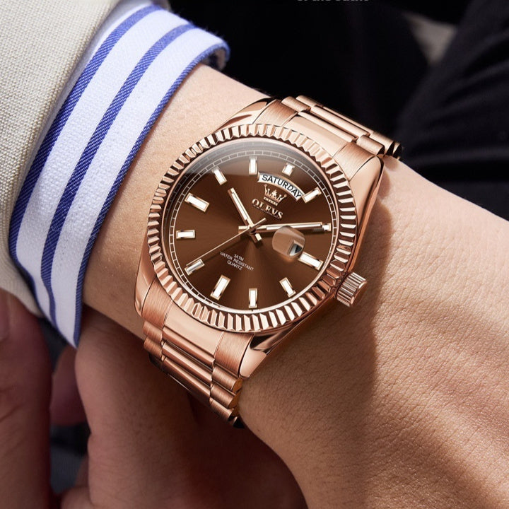 Professional wearing premium waterproof business watch with luminous features
