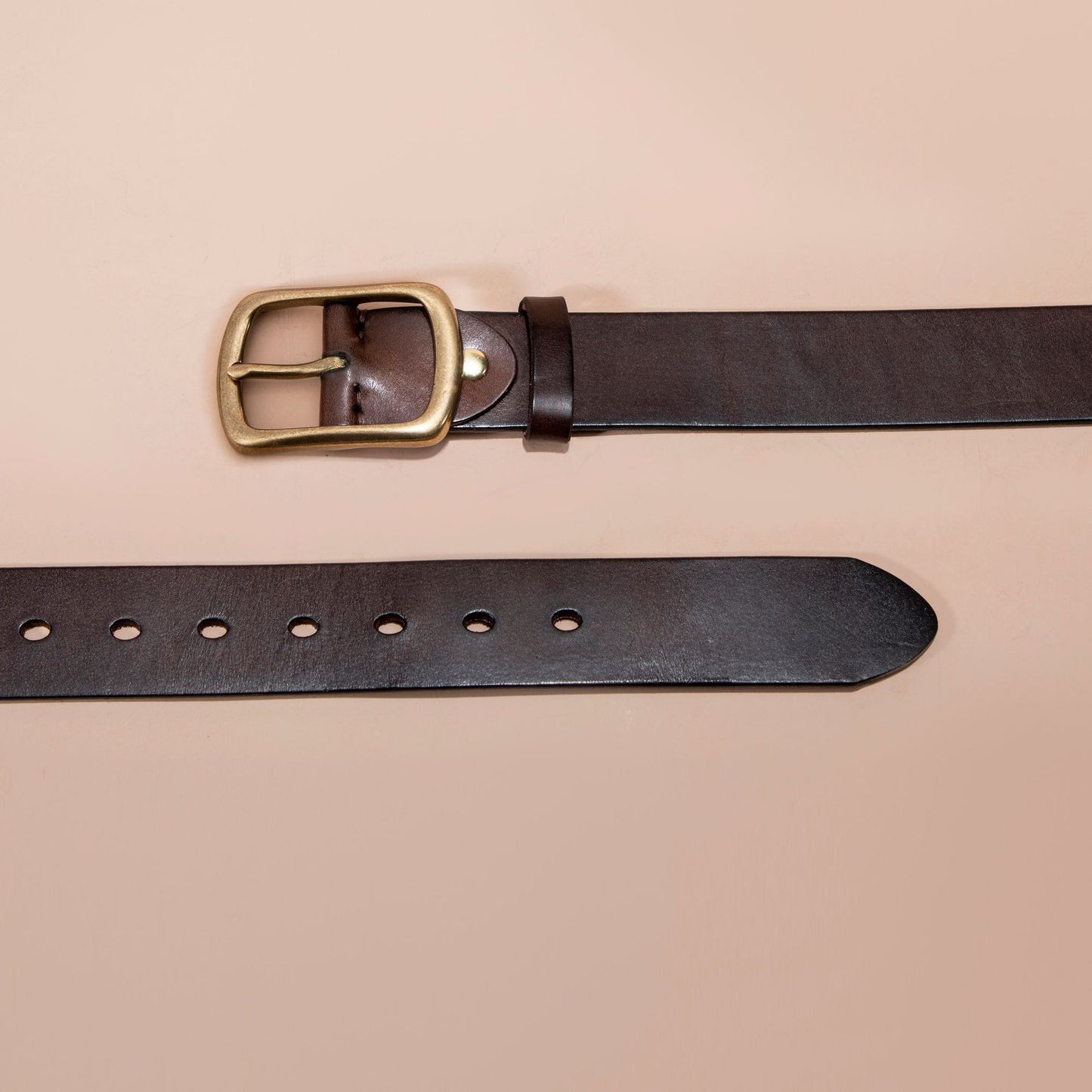 Men's Genuine Leather Belt - Top Grain Cowhide with Retro Brass Buckle