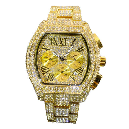Hip Hop Diamond Chronograph Watch - Luxury Style Multi-Function Timepiece