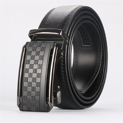 Men's Automatic Buckle Cowhide Belt - Genuine Leather Business Style