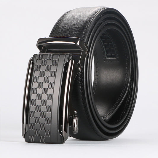Men's Automatic Buckle Cowhide Belt - Genuine Leather Business Style