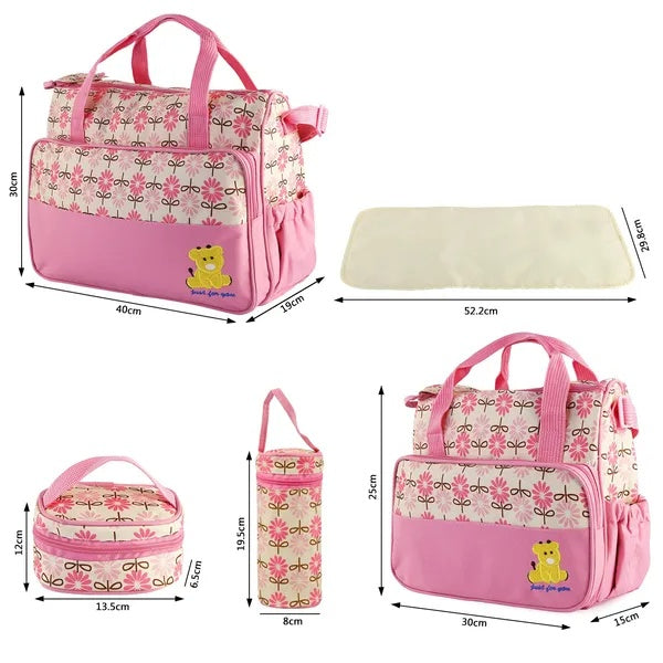 Large capacity baby nappy bag with insulated bottle pockets and changing mat
