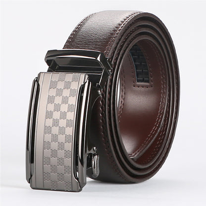 Men's Automatic Buckle Cowhide Belt - Genuine Leather Business Style