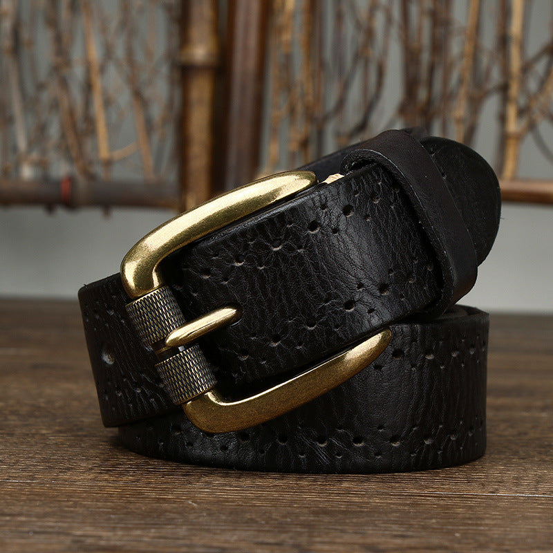 Premium Hollowed-Out Cowhide Leather Belt - Genuine First-Layer Leather