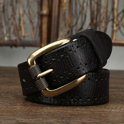 Premium Hollowed-Out Cowhide Leather Belt - Genuine First-Layer Leather