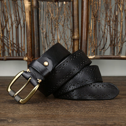 Premium Hollowed-Out Cowhide Leather Belt - Genuine First-Layer Leather
