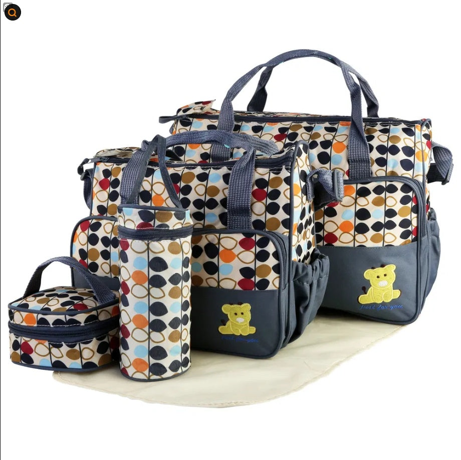 Large capacity baby nappy bag with insulated bottle pockets and changing mat
