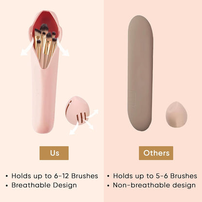 Travel Makeup Brush Holder, Beauty Blender Holder ,Silicone Make Up Brush Organizer Case With Makeup Sponge Holde,Soft & Sleek Cosmetic Pouch For Makeup Tools & Toiletry