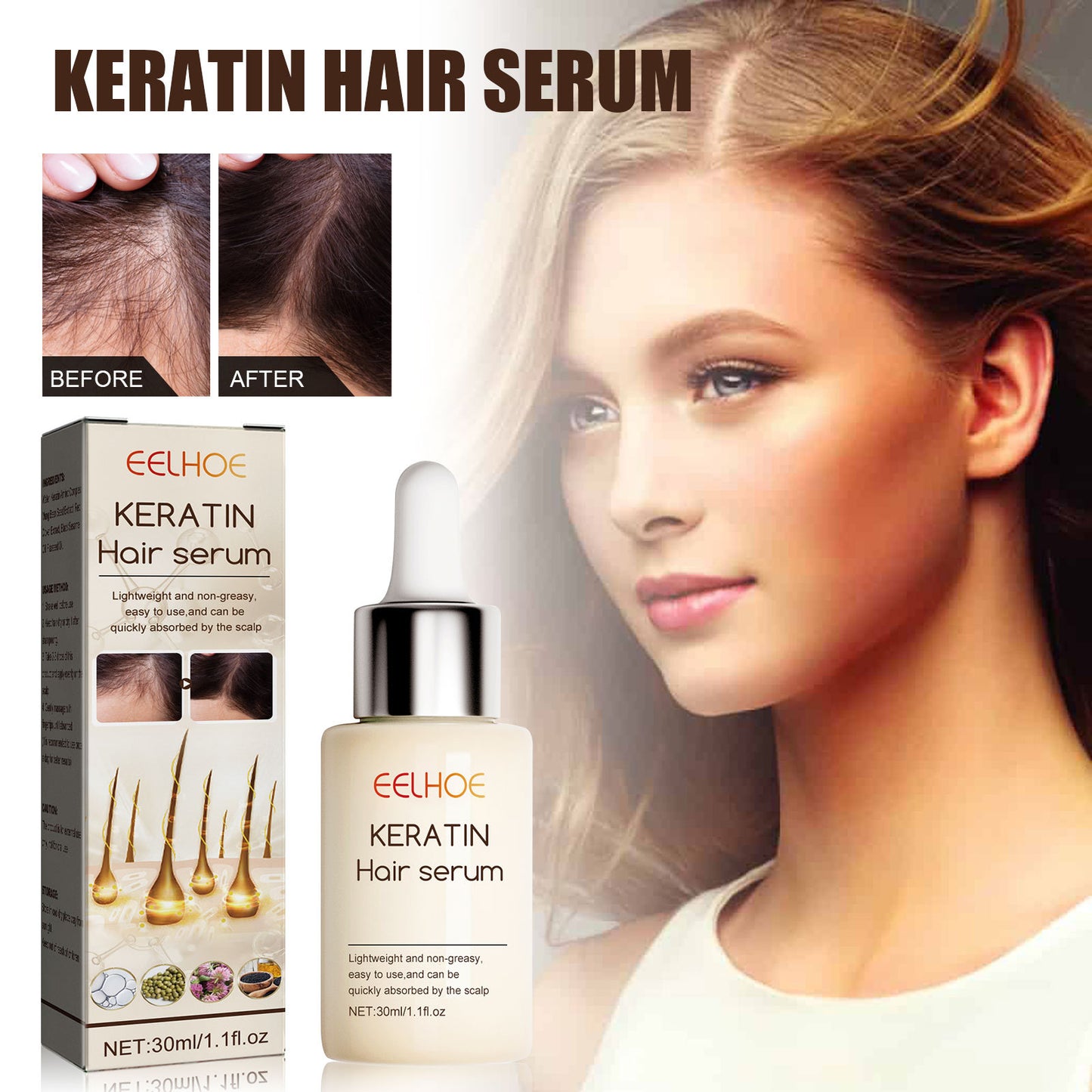 EELHOE Intense Hair Serum Moisturizing Hair Repair Hair Root Thickening Hairline Strengthening Hair Treatment