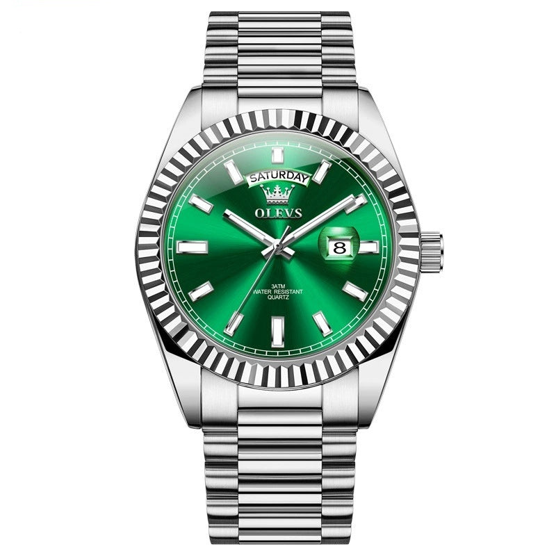 Luxury men's business watch with luminous dial and stainless steel case
