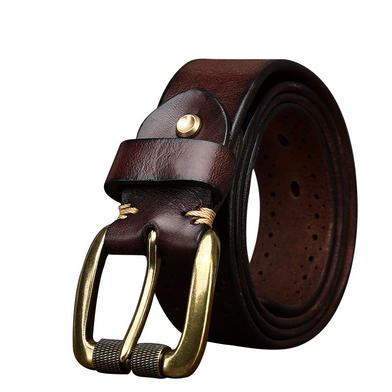 Premium Hollowed-Out Cowhide Leather Belt - Genuine First-Layer Leather