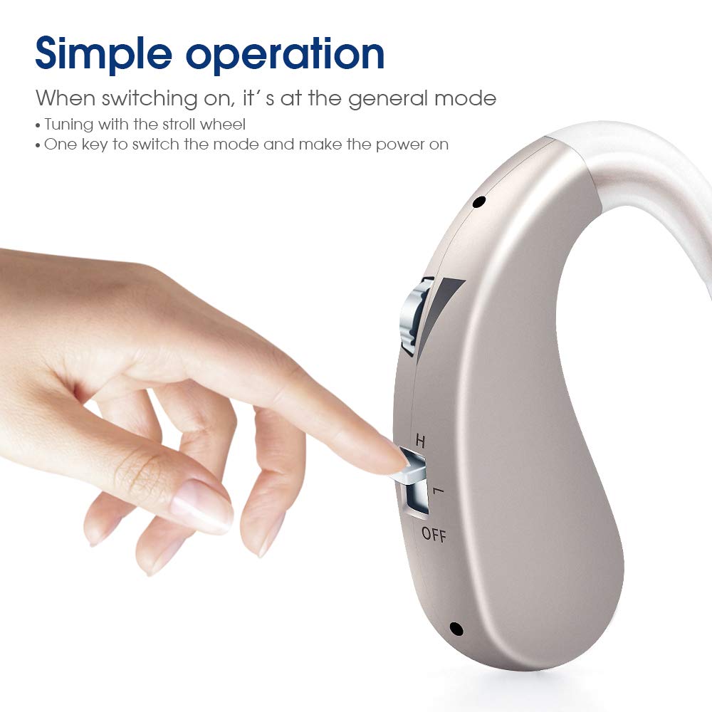 "Comfortable behind-the-ear hearing aid showing ergonomic design and ear hook"