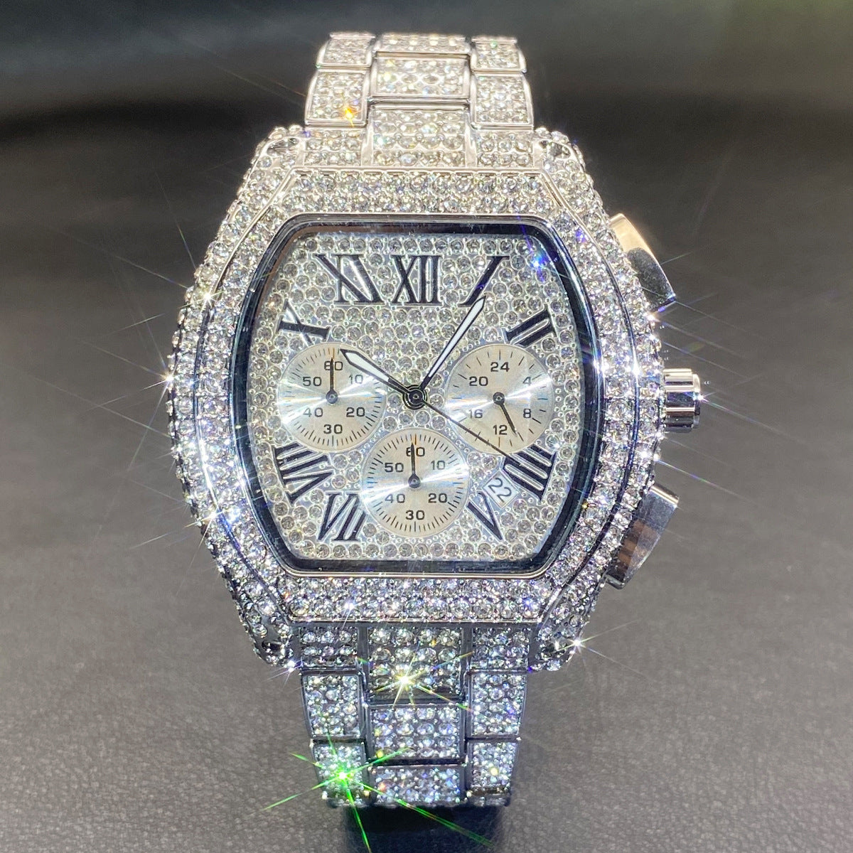 Hip Hop Diamond Chronograph Watch - Luxury Style Multi-Function Timepiece