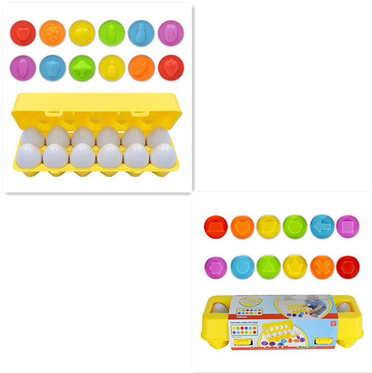 Colorful toy buttons in an egg carton with a separate display of buttons and packaging.