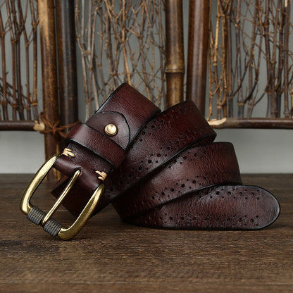 Premium Hollowed-Out Cowhide Leather Belt - Genuine First-Layer Leather