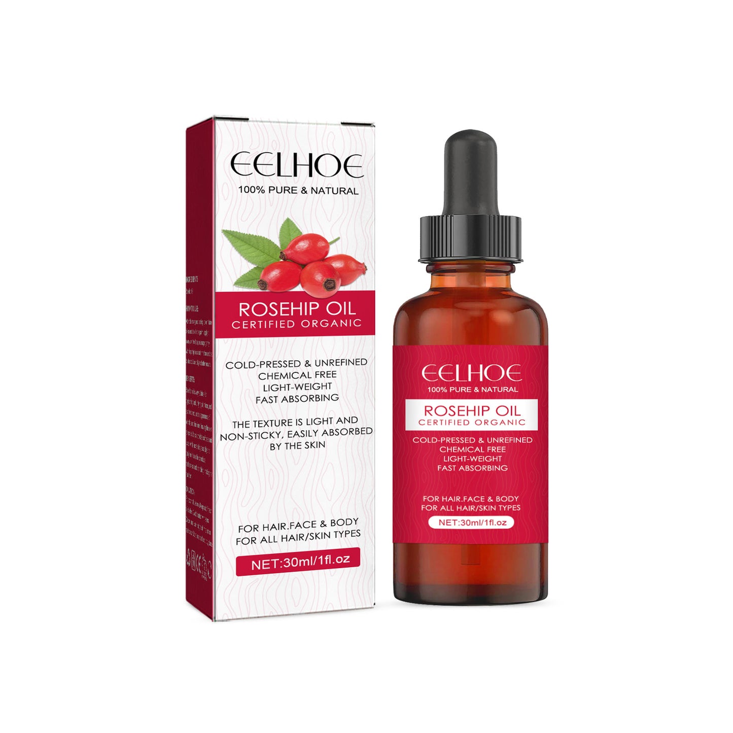 EELHOE Rosehip Facial Oil - Hydrating Multi-Use Oil for Face, Body & Hair
