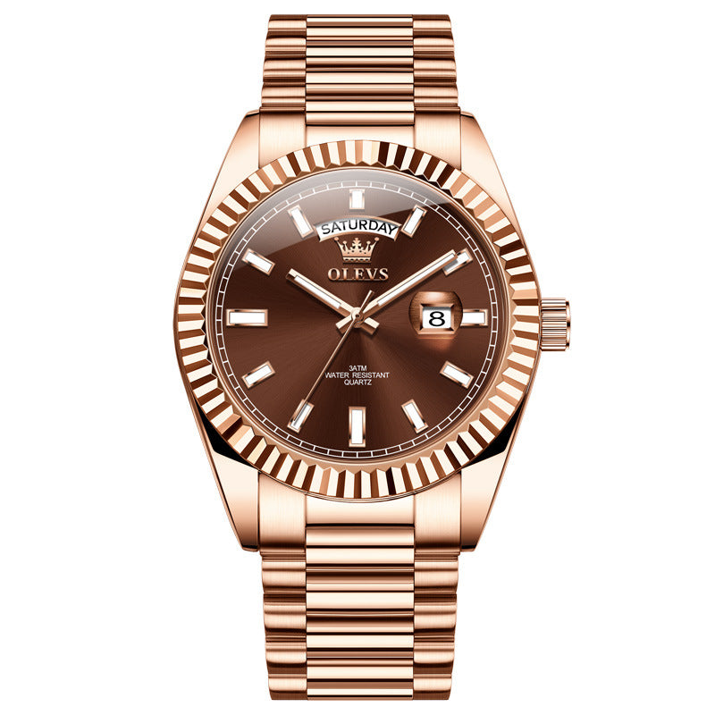 Luxury men's business watch with luminous dial and stainless steel case
