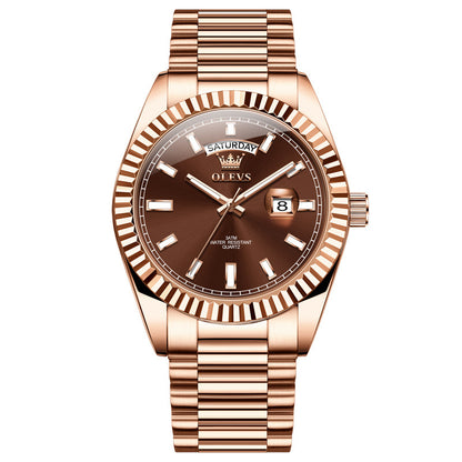 Luxury men's business watch with luminous dial and stainless steel case
