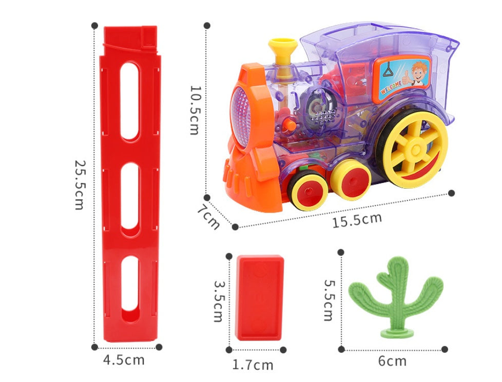 "Pink automatic domino laying train with building blocks and storage box"
