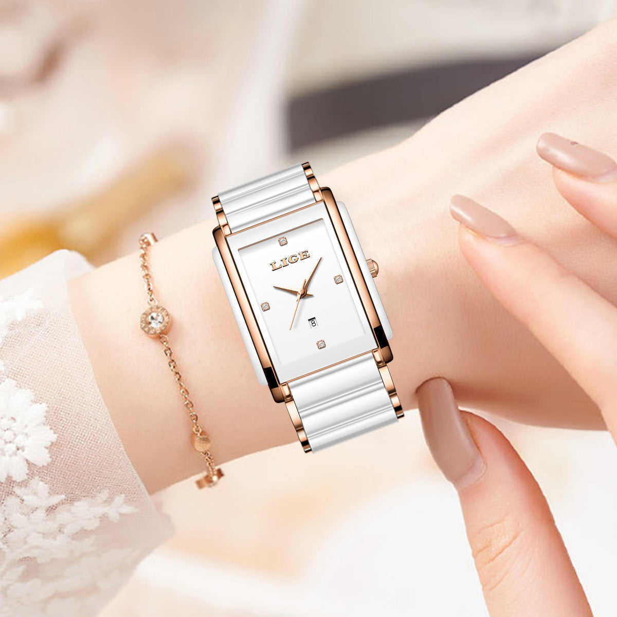 Fashion Ceramic Stainless Steel Couple Watches Quartz Watch