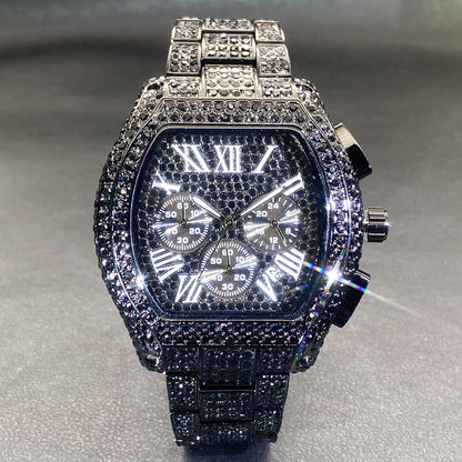 Hip Hop Diamond Chronograph Watch - Luxury Style Multi-Function Timepiece