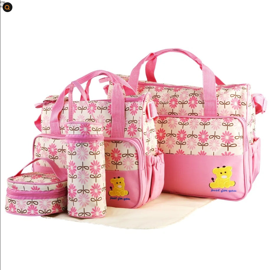 5-piece baby diaper bag set with nappy changing pad and insulated pockets

