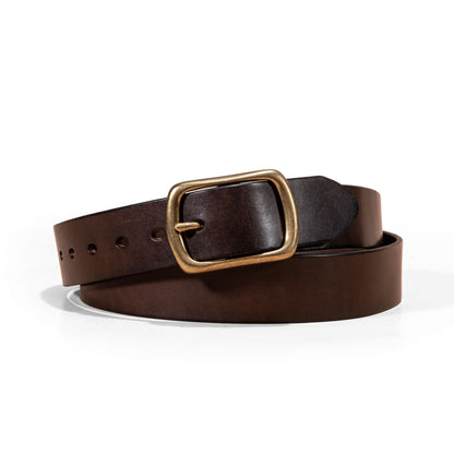 Men's Genuine Leather Belt - Top Grain Cowhide with Retro Brass Buckle