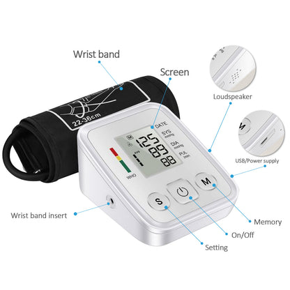 Digital Blood Pressure Monitor Automatic Cuff BP Heart Rate Machine Pulse Meter