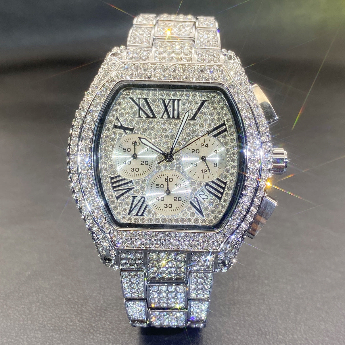 Hip Hop Diamond Chronograph Watch - Luxury Style Multi-Function Timepiece