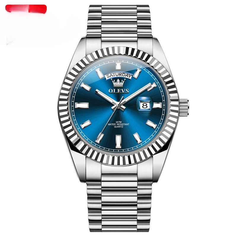 Luxury men's business watch with luminous dial and stainless steel case

