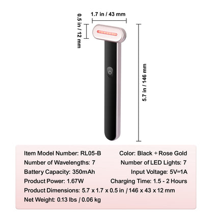 VEVOR Red Light Therapy Wand For Face, 7Color LED Facial Wand Red Light Therapy Device With Heatig Therapy Microcurrent Vibrating Massage, Portable LED Beauty Wand For Face, Neck