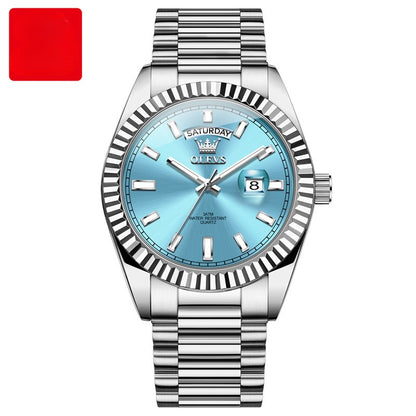 Luxury men's business watch with luminous dial and stainless steel case

