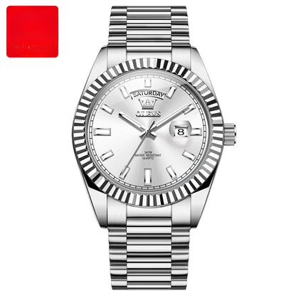 Luxury men's business watch with luminous dial and stainless steel case
