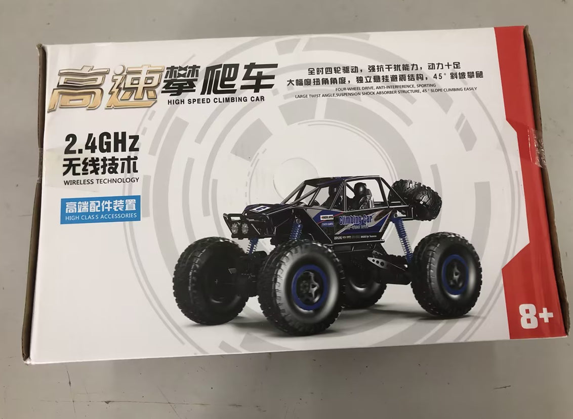 "Blue 4WD RC car toy for children ages 8 and up with remote controller"