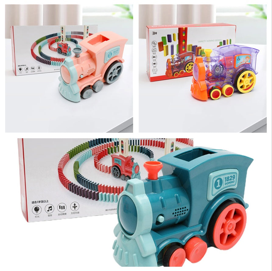 "Educational domino train toy teaching colors shapes and hand-eye coordination"
