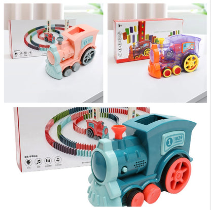 "Educational domino train toy teaching colors shapes and hand-eye coordination"