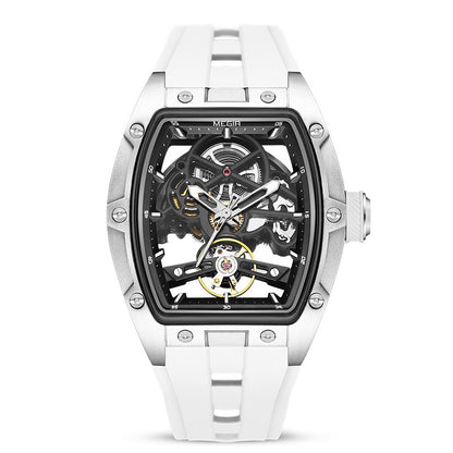 Luxury skeleton mechanical watch for men with visible automatic movement
