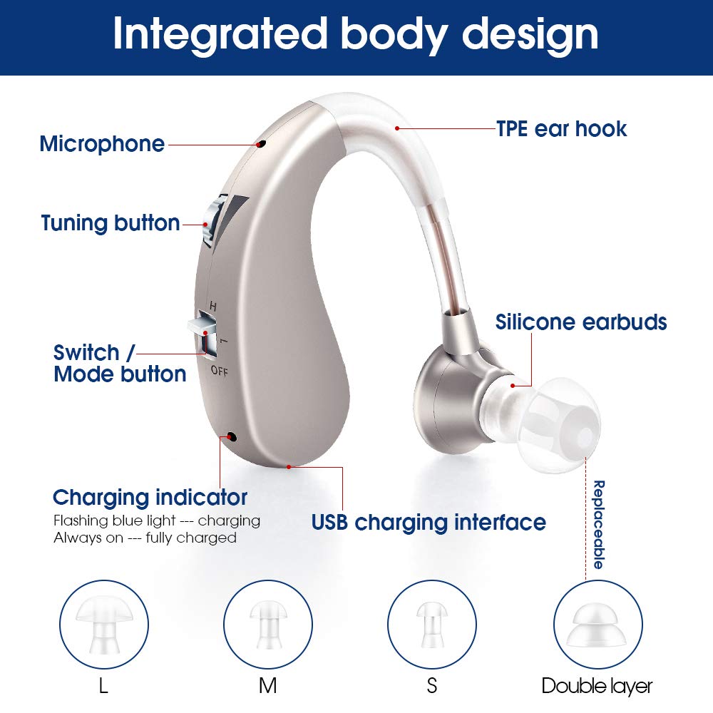 "Behind-the-ear hearing aid with clear sound quality for better hearing"