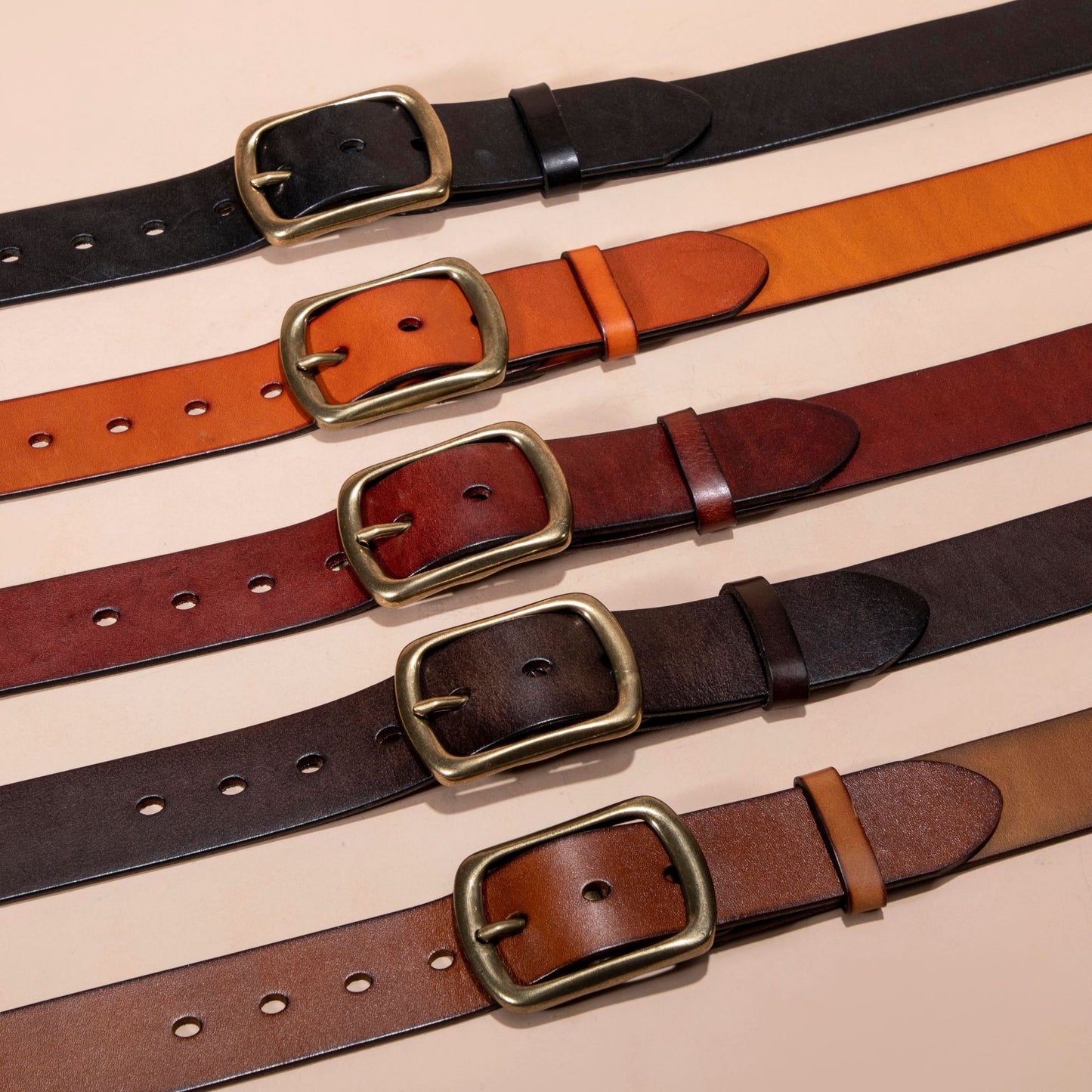 Men's Genuine Leather Belt - Top Grain Cowhide with Retro Brass Buckle