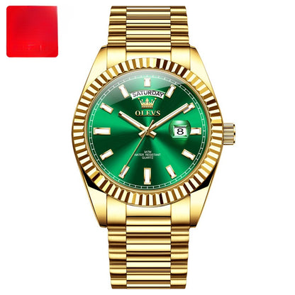Luxury men's business watch with luminous dial and stainless steel case

